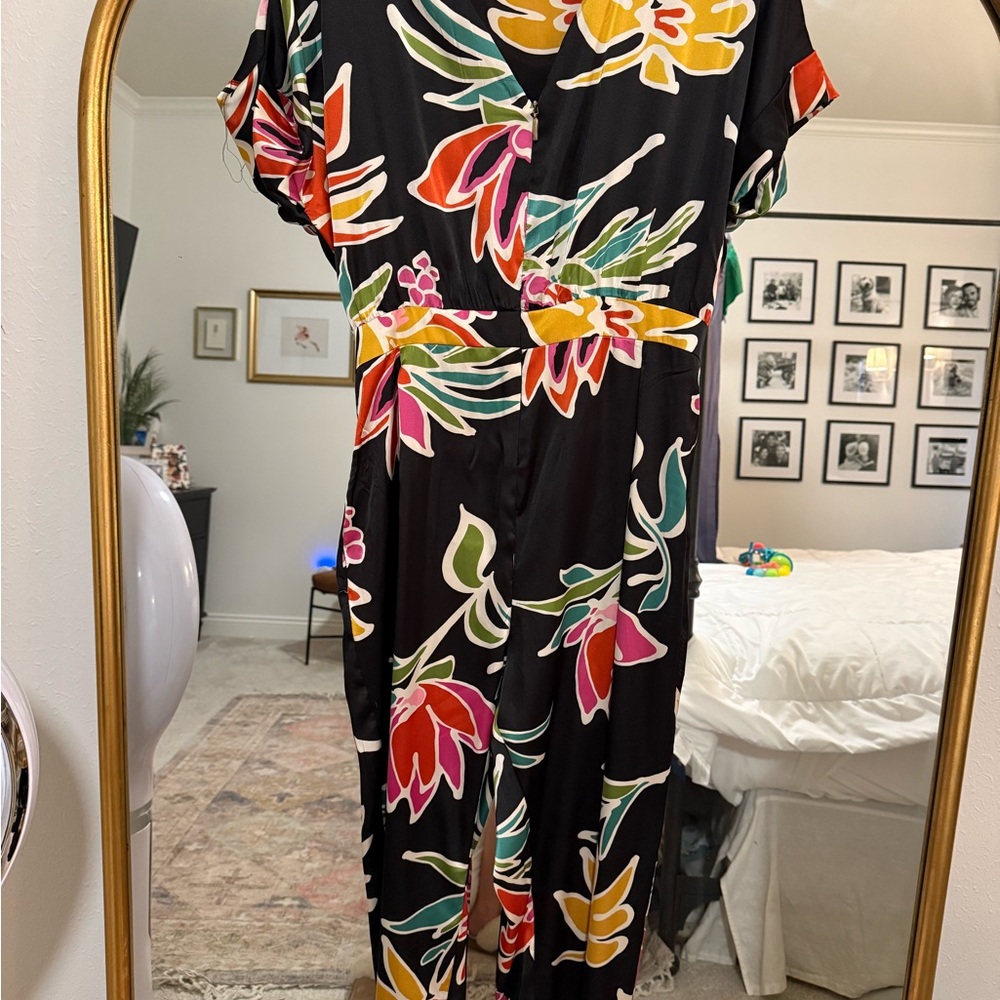 Zara Black jumpsuit with Colorful Floral Design